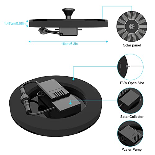 Estefanlo Solar Fountain Pump for Bird Bath, 1.4W Water Fountain with 6 Nozzles Solar Powered Fountain Pump for Bird Bath, Garden, Pond, Pool, Outdoor