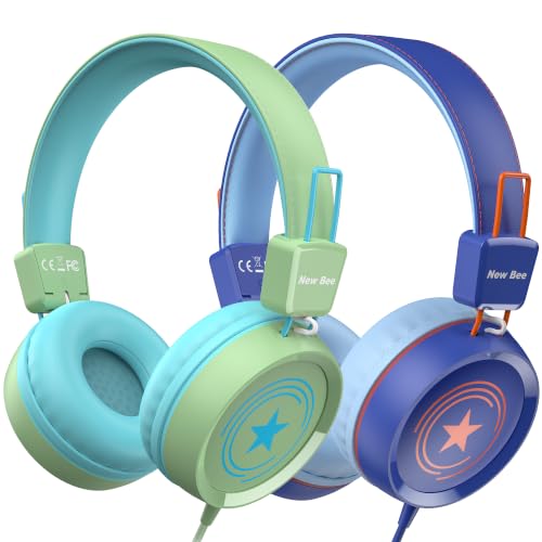 Image of New Bee 2 Pack Kids Headphones with Microphone, Safe Volume Limited