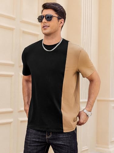 Hardaddy Men's Casual T-Shirts Crewneck Contrast Color Shirts Short Sleeve Color Block Tee Tops3