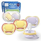Philips Avent Ultra Air Pacifiers - Orthodontic Design, for Babies 0-6 Months, Soft Silicone Symmetrical Nipple, BPA-Free, 2 Sterilizing Cases, 4 Pack, SCF087/20