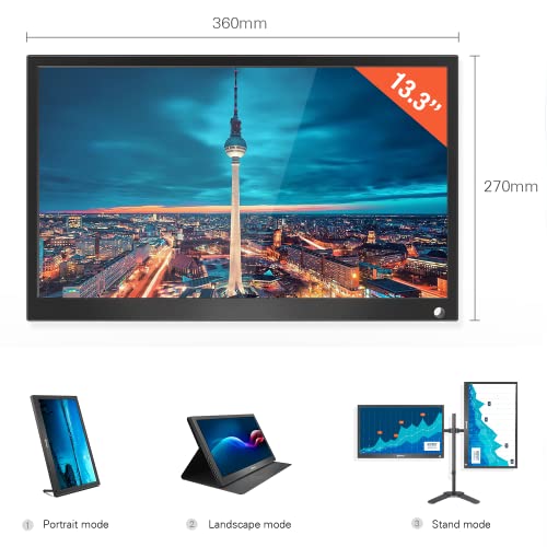 Image of Portable Monitor 13.3 Inch 1080P USB-C HDMI Ultra Slim Travel Monitor with Protective Cover & Speakers, Plug&Play External Screen for Laptop /PC /Phone /Mac