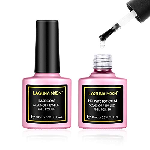 Lagunamoon Gel Base and Top Coat,Long Lasting Glossy Top Coat for Soak Off UV LED Gel Nail Polish Polygel Nail Acrylic Style Artificial False Nails,2x10 ML