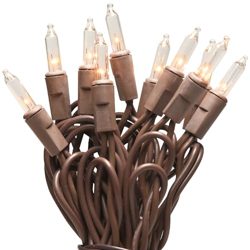 Christmas Tree String Lights 8FT with 10 Count Clear Mini Bulbs Brown