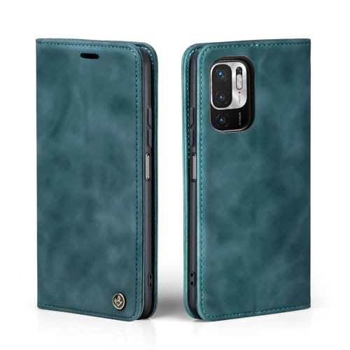 LBH Handyhülle für Xiaomi Redmi Note 10 5G in Petrol Blau mit Karten- und Geldfach Smartphone Hülle mit Standfunktion Flip Case Schutzhülle Magnetverschluss Vintage