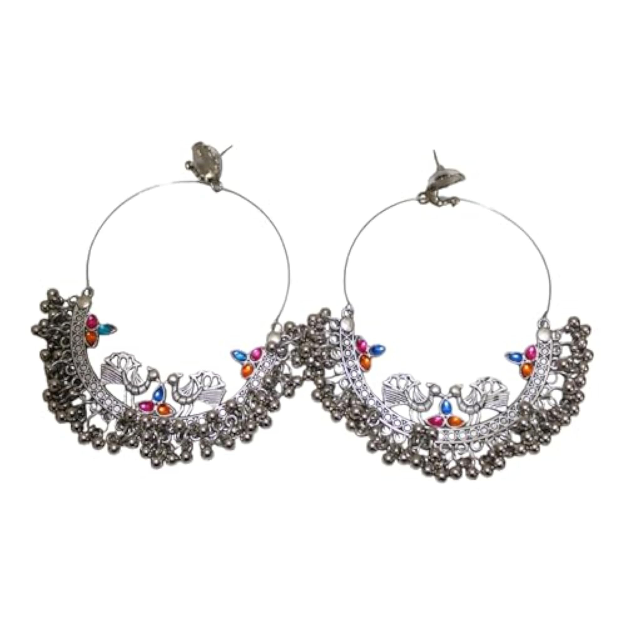 Women's Stylish Multicolour Oxidised Round Earrings