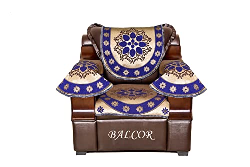 Image of Cotton 12 PCs Design DECAN Sofa Cover with Handle Cover Set of 5 Seater(3+1+1+6)-Blue