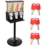 Treela Black Commercial Candy Vending Machine with Stand Triple Head Vending Machine Gumball Vending Machine with Removable Canisters 25 Cent Coin Operated Candy Dispenser for Business