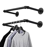 2 Stück 49cm Rohr Kleiderstange zur Wandmontage, JOYCEMALL Retro Rustikal Industrie Abnehmbare Eisen Kleidergestell Garderobenstange für Kleideraufhängung Schlafzimmer Wohnzimmer, Schwarz