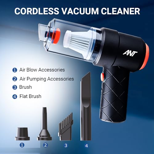 Image of Ant 4 in 1 Wireless Handheld Vacuum Cleaner, 4000Pa High Suction Power, Twin Turbine Motors, Portable Small Cordless Vacuum Cleaner Air Duster for Home Car and Office DB 22, Black
