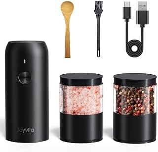 Electric Salt and Pepper Grinder Set Rechargeable, Ceramic Mechanism, 6 Level Adjustable Coarseness, Support Fast Charging, with LED Light, for Himalayan/Rock Salt, Pepper, Dried Herbs, Spices