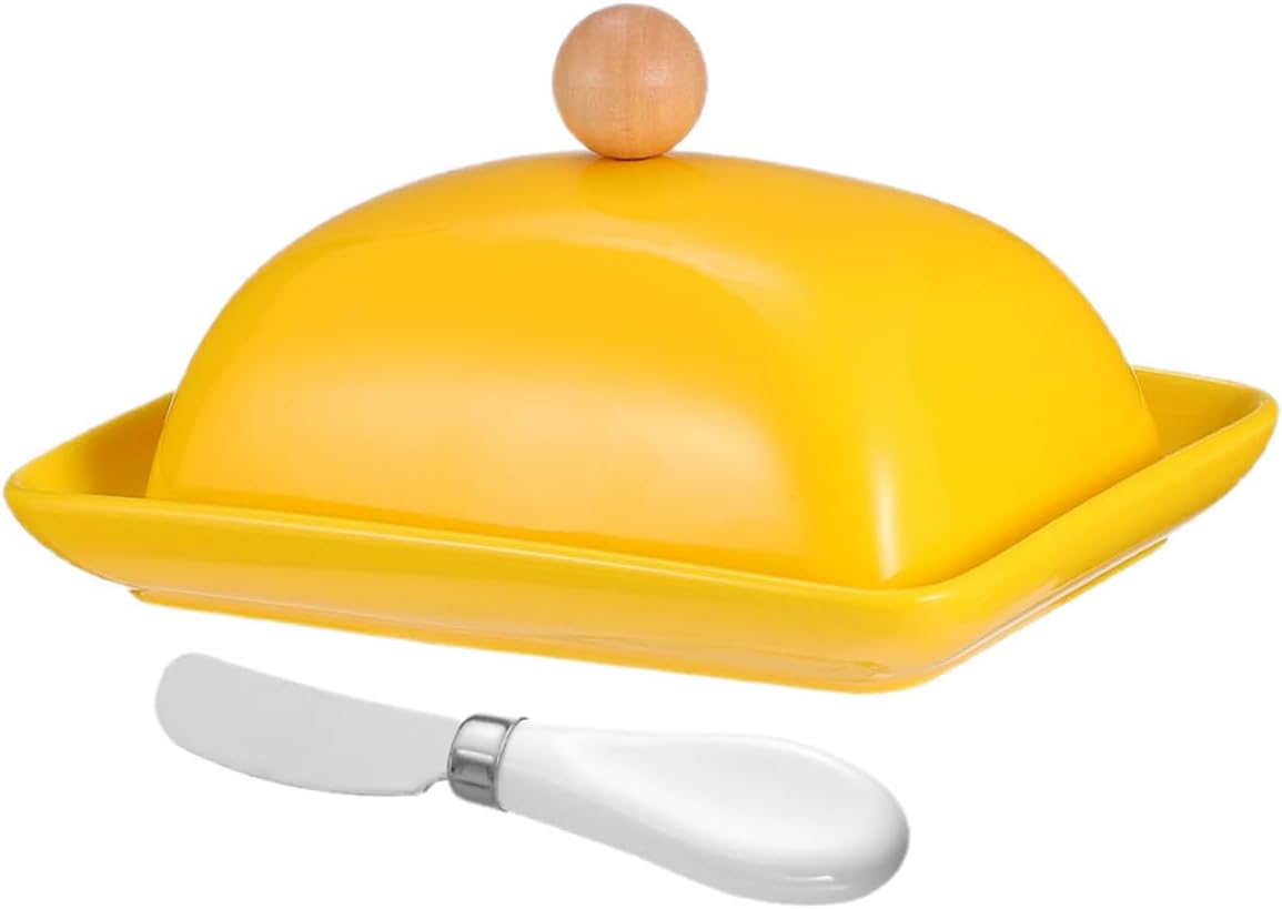 Ceramic Butter Dish with Lid and Spreader Yellow Porcelain Butter Tray for Kitchen and Dining Elegant for Restaurant and Home Use