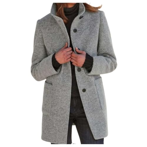Generisch 2025 - Chaqueta de lana de invierno para mujer, de un solo color, con botones, cuello alto, gris, M