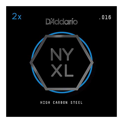 D'Addario NYPL016 NYXL Plain Steel Guitar Strings, 2 Singles per Pack