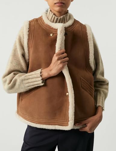 VAOYIU Women's Fleece Vest Casual Sleeveless Double Breasted Thicken Outwear Winter Sleeveless Sherpa Jackets2