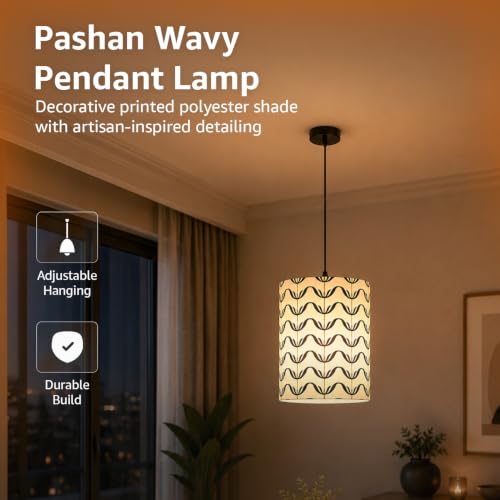 Image of Amazon Basics Pashan Wavy Pendant Lamp | Decorative Polyester Shade with E14 Holder | Pendant Light for Living Room, Dining Area, Bedroom & Home Decor