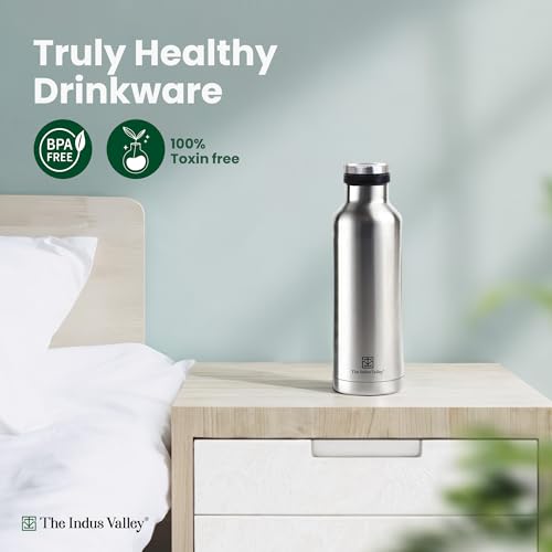 Image of The Indus Valley 500 ml Stainless Steel Vacuum Insulated Water Bottle with Pressy Flip Lid - Double Wall, Keeps Drinks Hot & Cold, Leak-Proof, Rust-Proof for School, Office & Gym