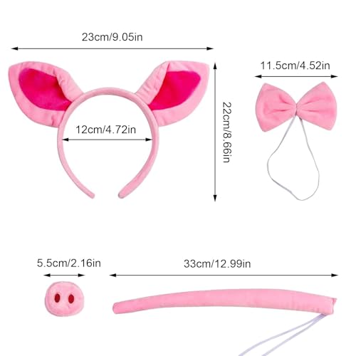 LIURFLNC Schwein Kostüm Set Schwein Ohren Nasen Schwanz, Rosa Schwein Haarreif, Schweinemaske für Karneval, Halloween