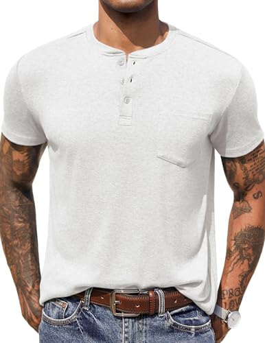 COOFANDY T-Shirts für Herren Henley Sommer T Shirt mit Tasche Einfarbig Herren-T-Shirt Knopfleiste Henley Shirt Kurzarm ...