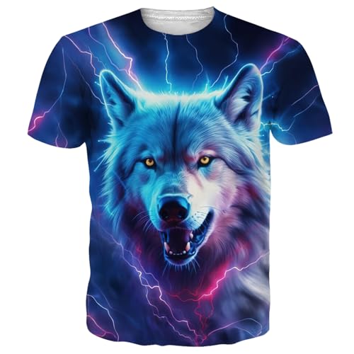 Goodstoworld T Shirt Herren 3D Wolf Druck Shirt Lustig Unisex Slim Fit T-Shirt Casual Coolr Grafik Sommer Kurzarm Tops Tee für Männer L