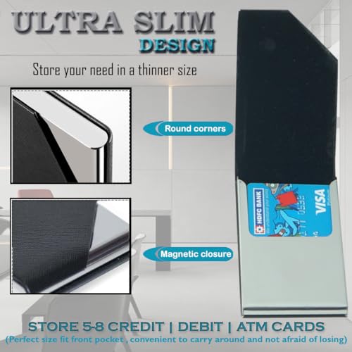 Image of Mini2buy Customized Unisex Vertical Card Holder Name Engraved for Credit|Debit|ATM|Business Visiting RFID Blocking Stainless Steel (1 x 10 x 6 cm) Personal Corporate Gift (Cut-Black)