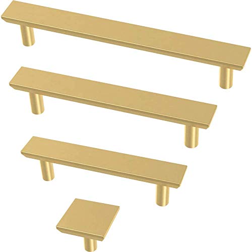 Franklin Brass Puxador de armário quadrado chanfrado simples, latão escovado, gaveta de 1,12 polegad