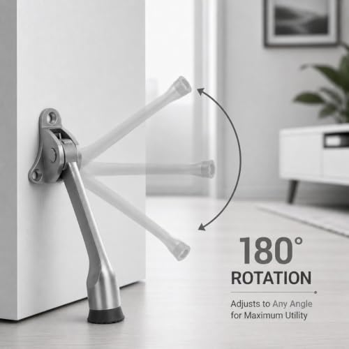 Image of Hettich HDS 46: Premium 5-Inch Rubber Door Stopper with Screw | Heavy Duty Wooden Door Stopper for Home, Office, Hotel | Strong Grip Door Holder for All Surfaces| (Silver, Pack of 1)