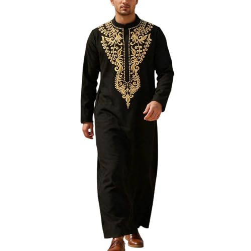 Robe islámica para hombre túnica retro de manga larga abaya árabe para Ramadán y eventos