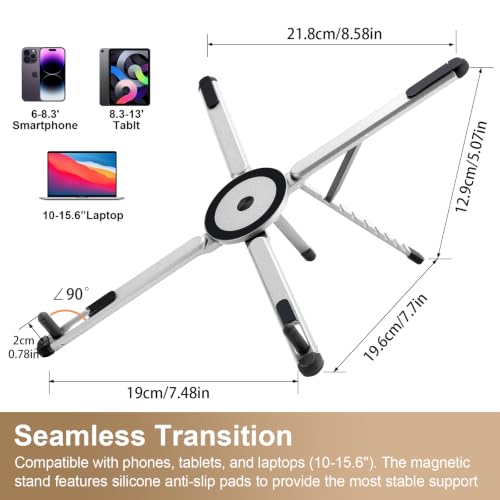 Image of 3-in-1 Portable Laptop Stand with Magnetic Phone Holder, White
