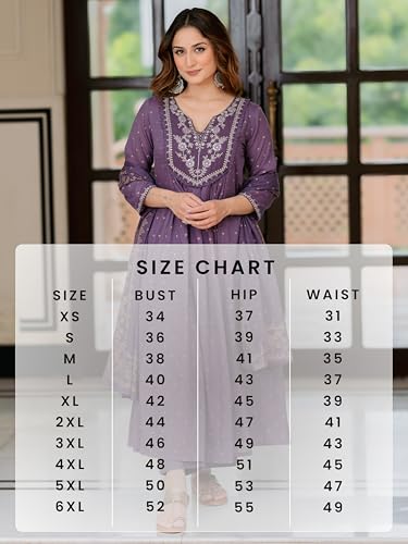 Image of Arayna Women's 100% Pure Cotton Anarkali Kurta Set with Pant & Dupatta | Embroidered Flared Kurta | Elegant Ethnic Suit