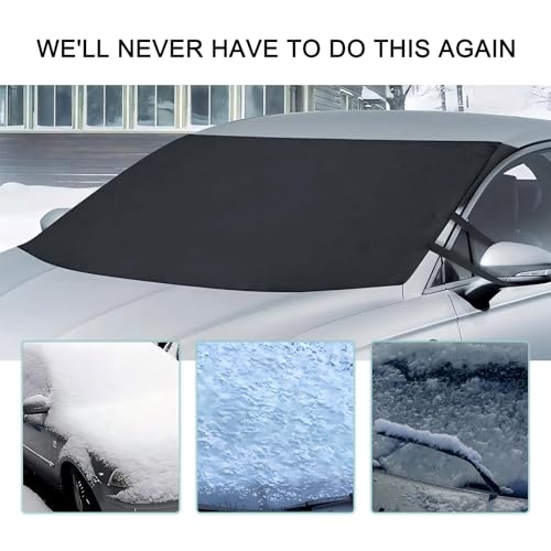 Image of Car Windshield Snow Cover, Ice and Snow Windshield Protector, 600D Oxford Cloth Stowable Drawstring Closure Quick Install Frost Cover, Winter Ice and Snow Protection Accessories (Black)