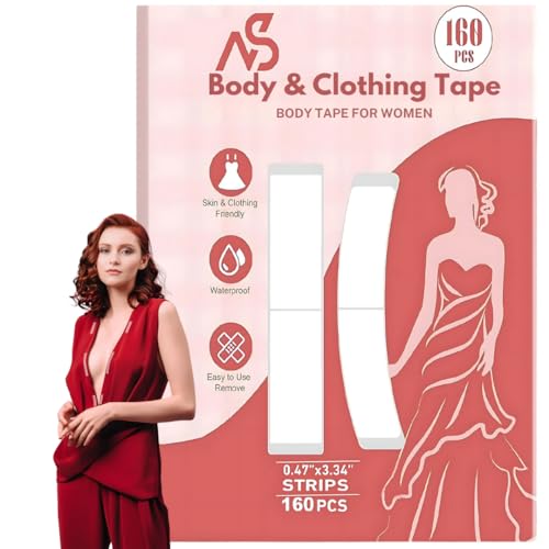 160 Strips Body and Clothing Tape Clear Double-Sided Tape for Clothes,Double Sided fabric Tape,Dress Tape-Strong Hold, Skin-Safe