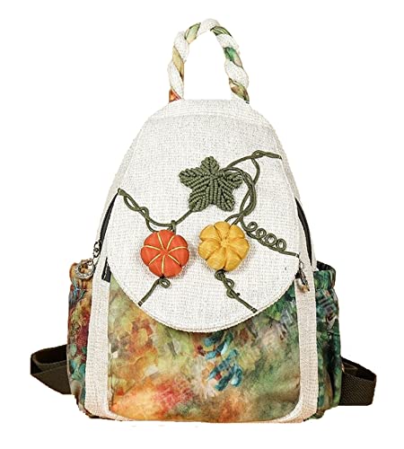 Image of Small Canvas Backpack, Retro Boho Washed Hippie for Women Daily Commute (Pumpkin Decorations)