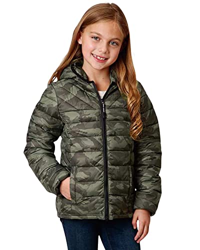 Roper Girls' Green Camo Nylon Insulated Hooded Anorak Coat (Large)