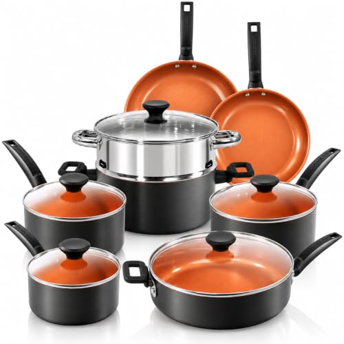 GOTHAM STEEL PRO 13 Pc Titanium Ceramic Cookware Set, Hard Anodized, Copper