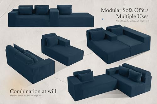 Image of HABUTWAY Sectional Couches for Living Room,No Assembly L Shaped Couch 105 inch Modular Sectional Sofa Couch with Deep Seat,Cloud Couches Furniture Sets for Apartment,Corduroy (Blue, Right Facing)