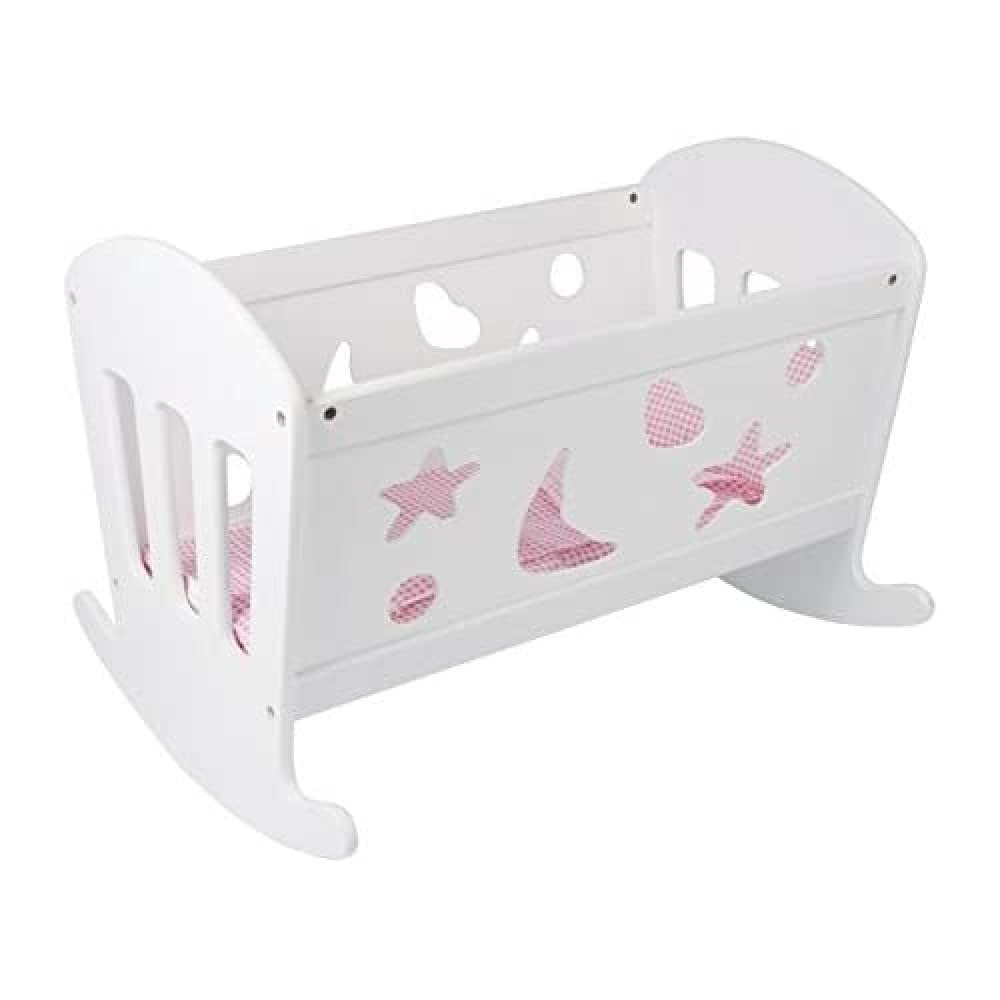 Small Foor 2852 berceau de poupée rêve en bois, avec couverture, oreiller et matelas, à partir de 3 ans, Blanc/Rose