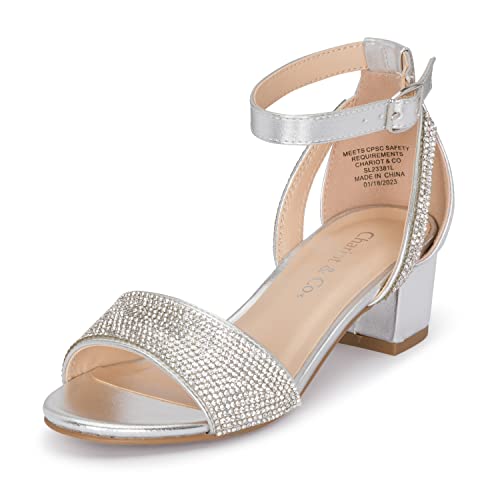 Chariot & Co -Slide-IIS- Girls/Kids/Children Rhinestone Open Toe Ankle Strap Block Party/Event/Dance Heeled Sandals2