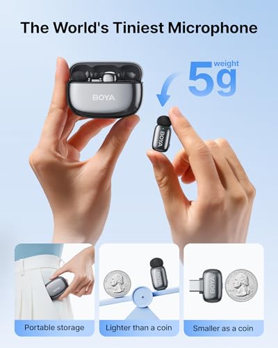 Image of BOYA mini 2 Wireless Microphone for iPhone & Android, AI Noise Cancellation, App Control, Safety Track, 30H Battery Life with Charging Case, Lapel Microphone Wireless for Video Recording Podcast Vlog