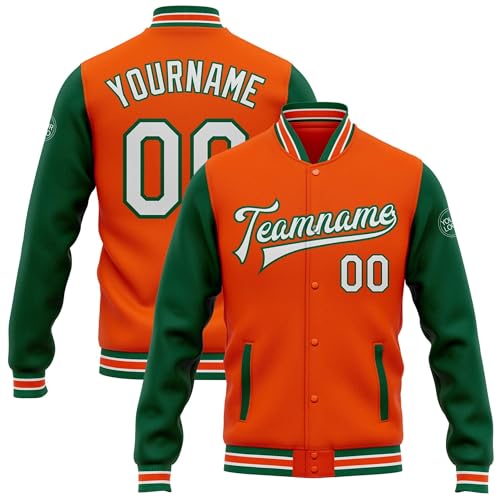 Personalized Baseball Letterman Jacket, Varsity Jackets Men, Youth Letterman Jacket, Custom Green Gold-White Varsity
