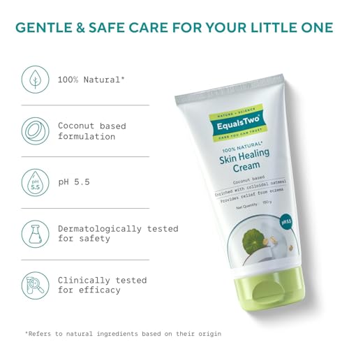 Image of EQUALSTWO by Zydus Skin Healing Cream for Baby & Mom - 150gm | Eczema Relief, Rash & Dry Itchy Skin | pH 5.5 | Dermatologist-Tested | Gentle Moisturizer for Sensitive, Red, Irritated Skin, (Pack 2)