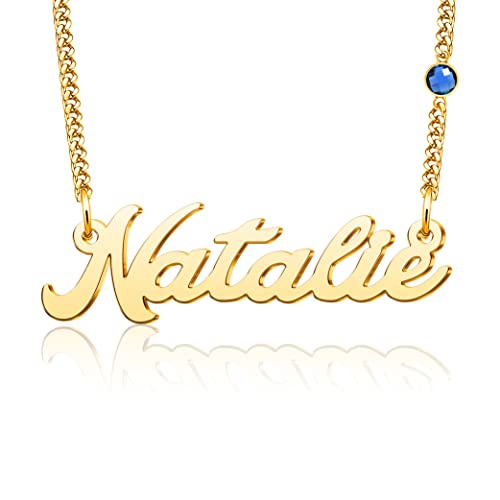 Personalized Name Necklace Birthstone Initial 18k Gold Plated Stainless Steel Jewelry 2mm Cuban Link Chain Mothers Day Gift