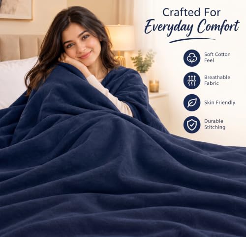 Image of HOMEKART 300 TC All Season Solid /Plain Lightweight Polar Fleece Single Bed Blanket (152 x 230 cm), Blue
