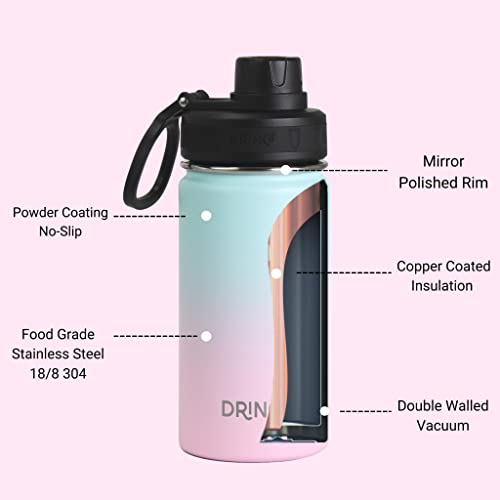 Image of Drinco Stainless Steel Water Bottle Spout Lid Vacuum Insulated Double Wall Water Bottle Wide Mouth Leak Proof Keep Cold Sport Camping Hiking (14oz Macaron)