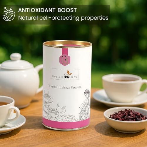 Image of Blossom & Brew Tropical Hibiscus Paradise Tea(1.76oz) - 100% Dried Hibicus Flowers - Caffeine-free Loose Petals Floral infusion Te De Flor De Jamaica - Natural Agua de Jamaica
