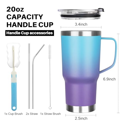 Image of 20 oz Tumbler with Handle, Stainless Steel Insulated Tumbler with Lid and Straw, Double Wall Vacuum Insulated Coffee Mug Tumbler, Insulated Coffee Thermal Cup for Cold and Hot(Blue Purple)