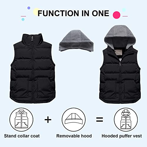 Pursky Girl's and Boy's Warm Puffer Vest Coat Water Resistant Sleeveless Jacket With Detachable Hood for 6-14Y3