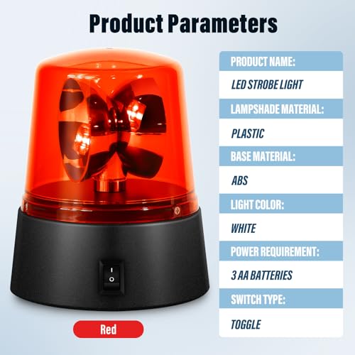 Image of 1PCS Red 360 Degree Rotating Strobe Light, Flashing Police Light Disco Bar Party Decorative Light