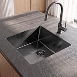 Lavello da cucina in acciaio inox, 44 x 44 cm, 1 vasca con sifone