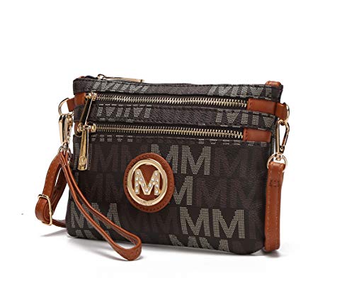MKF Collection Gold Rhinestone Mesh Covered Round Wristlet Handbag