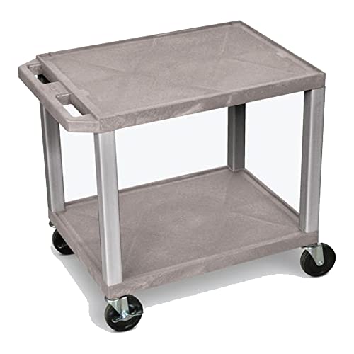 Image of LUXOR WT26GY-N 26"H AV Cart - Two Shelves - Nickel Legs, 4" Silent-Roll, Full-Swivel Heavy-Duty Casters, Two with Locking Brake, Multipurpose Storage for Video Projector, TV, Laptop, Printer Stand